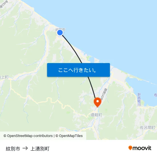 紋別市 to 上湧別町 map