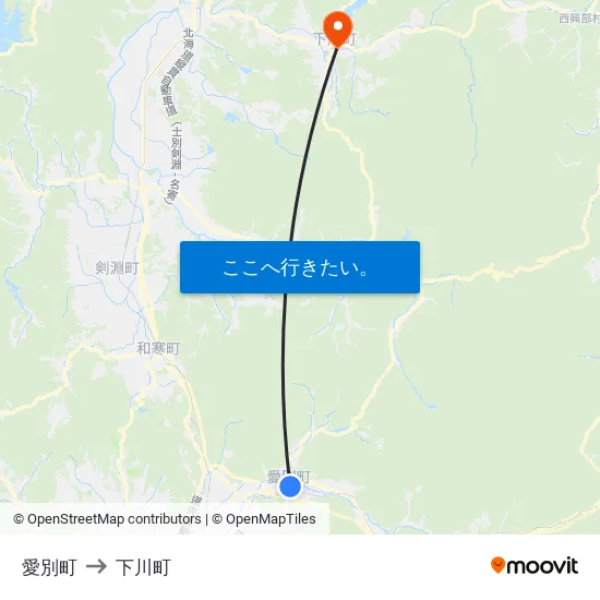 愛別町 to 下川町 map