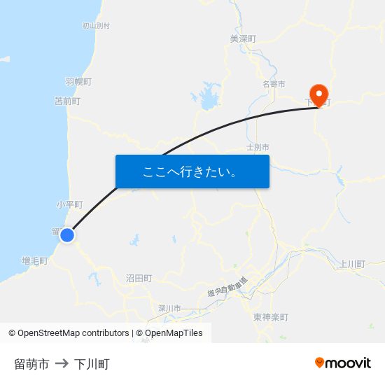 留萌市 to 下川町 map