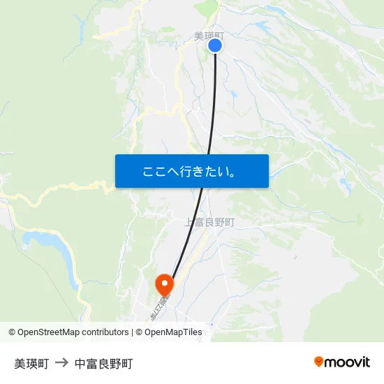 美瑛町 to 中富良野町 map