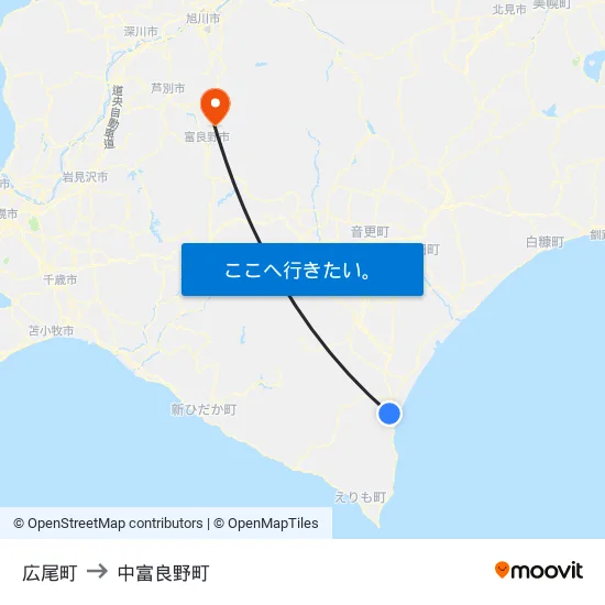 広尾町 to 中富良野町 map