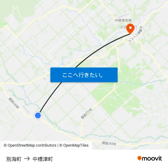 別海町 to 中標津町 map