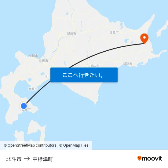 北斗市 to 中標津町 map