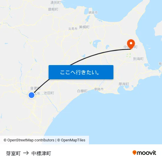 芽室町 to 中標津町 map
