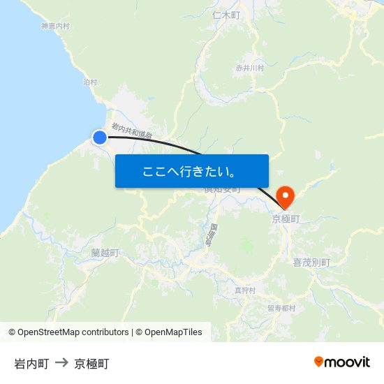 岩内町 to 京極町 map