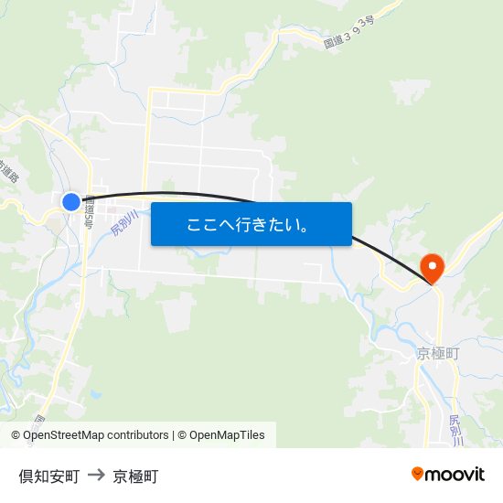 倶知安町 to 京極町 map