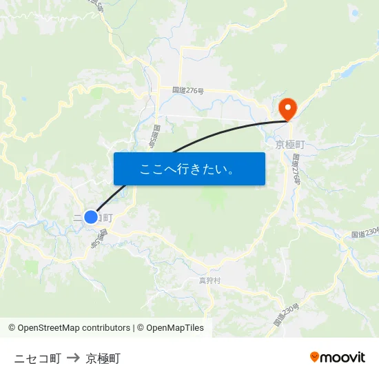 ニセコ町 to 京極町 map