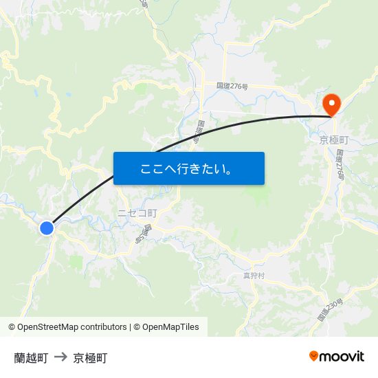 蘭越町 to 京極町 map