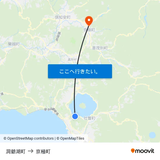 洞爺湖町 to 京極町 map