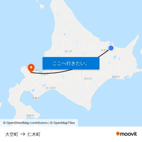 大空町 to 仁木町 map