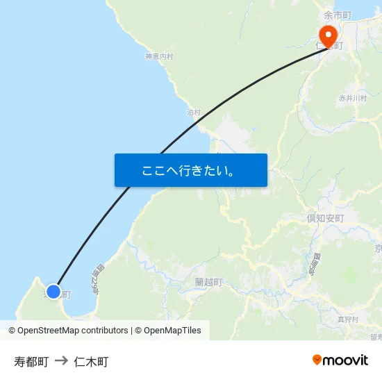 寿都町 to 仁木町 map