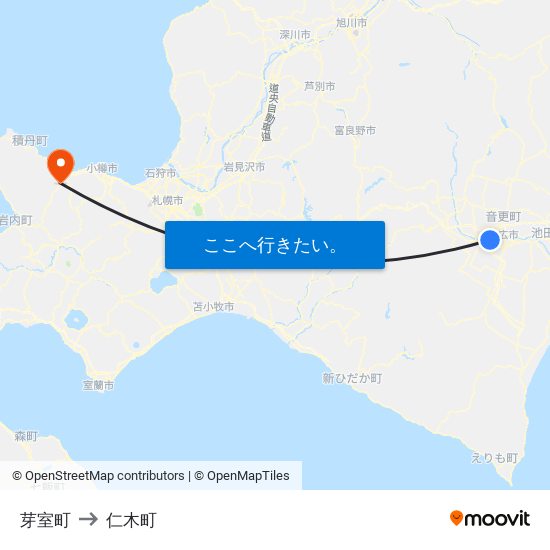 芽室町 to 仁木町 map