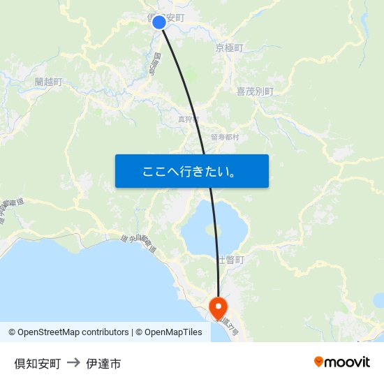 倶知安町 to 伊達市 map