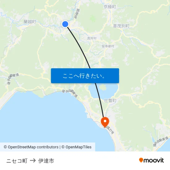 ニセコ町 to 伊達市 map
