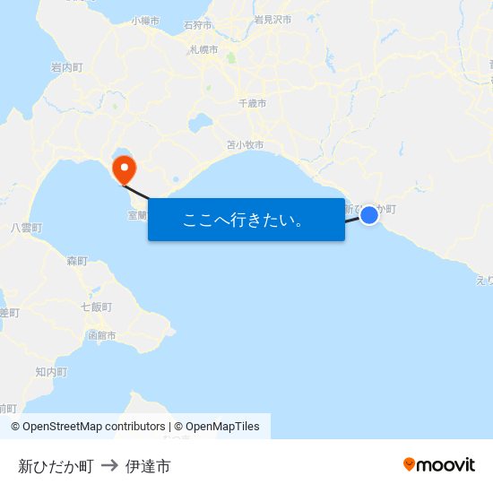 新ひだか町 to 伊達市 map