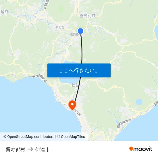 留寿都村 to 伊達市 map