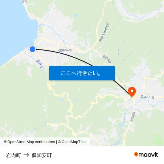 岩内町 to 倶知安町 map