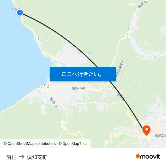 泊村 to 倶知安町 map