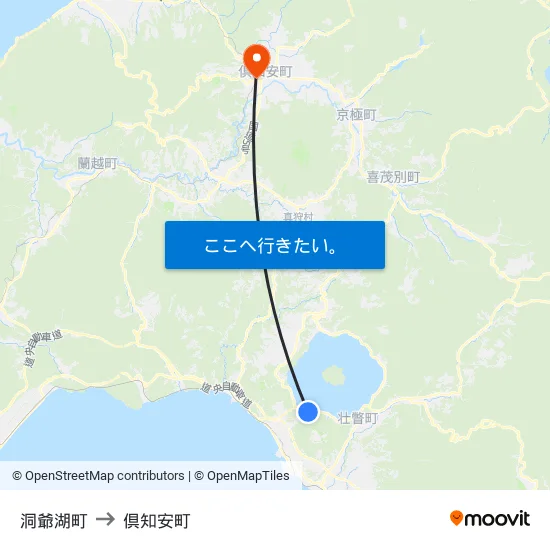 洞爺湖町 to 倶知安町 map