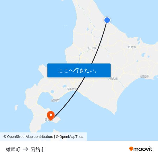 雄武町 to 函館市 map