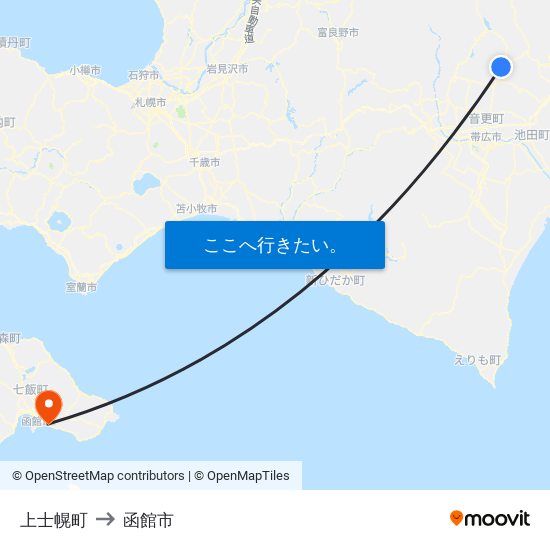 上士幌町 to 函館市 map