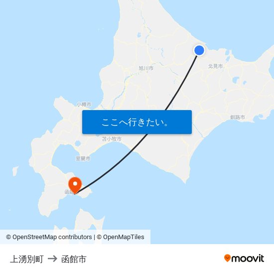 上湧別町 to 函館市 map