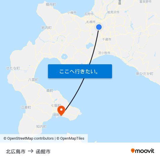 北広島市 to 函館市 map