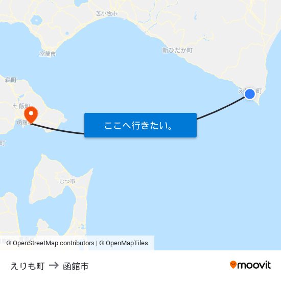 えりも町 to 函館市 map