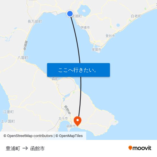 豊浦町 to 函館市 map