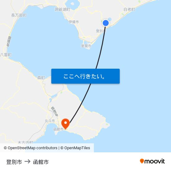 登別市 to 函館市 map