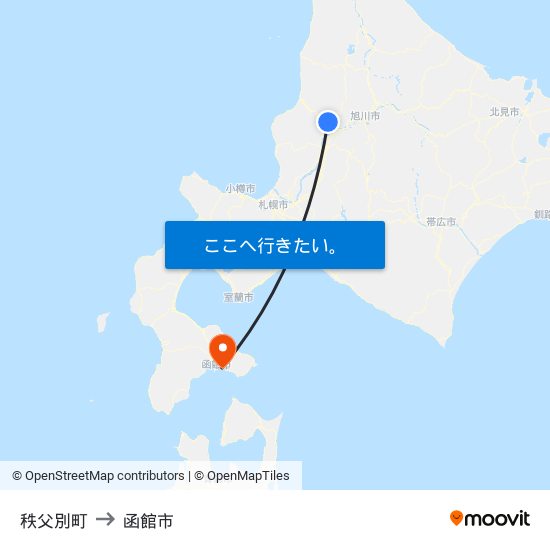 秩父別町 to 函館市 map