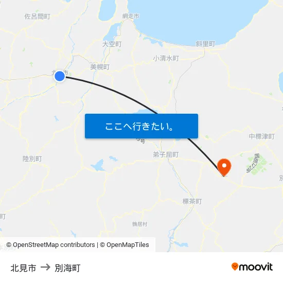 北見市 to 別海町 map