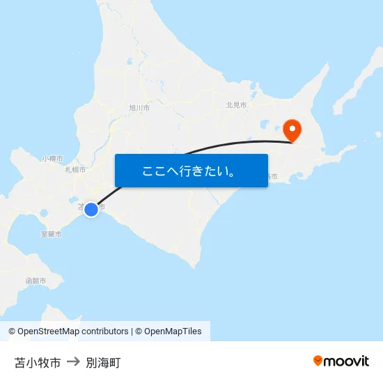 苫小牧市 to 別海町 map