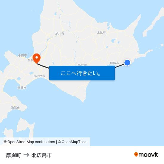 厚岸町 to 北広島市 map