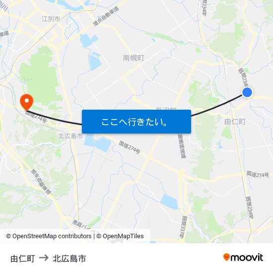 由仁町 to 北広島市 map