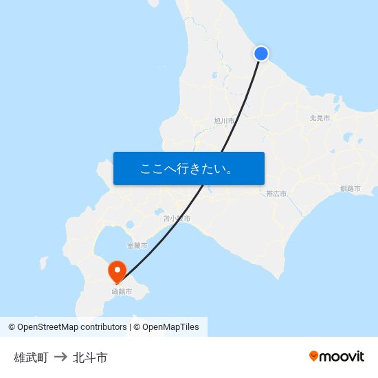 雄武町 to 北斗市 map