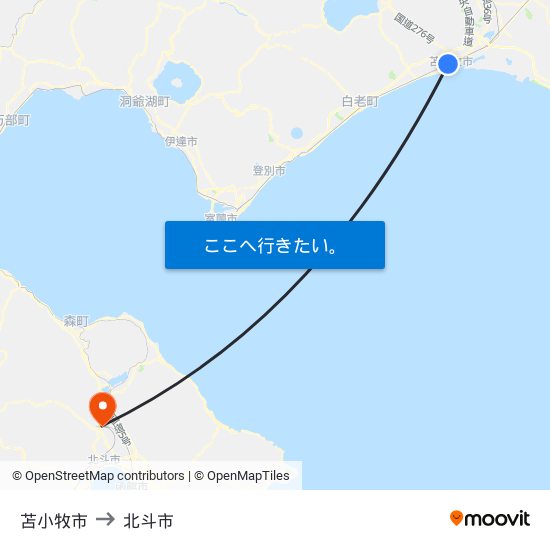苫小牧市 to 北斗市 map