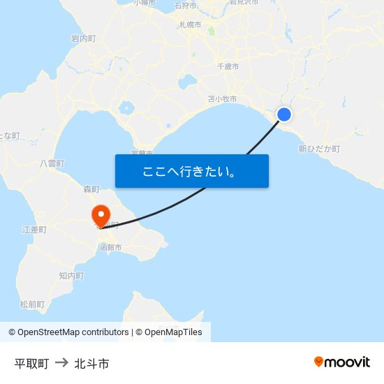 平取町 to 北斗市 map
