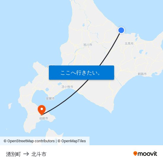 湧別町 to 北斗市 map