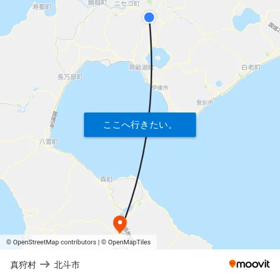 真狩村 to 北斗市 map