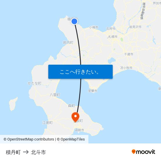 積丹町 to 北斗市 map