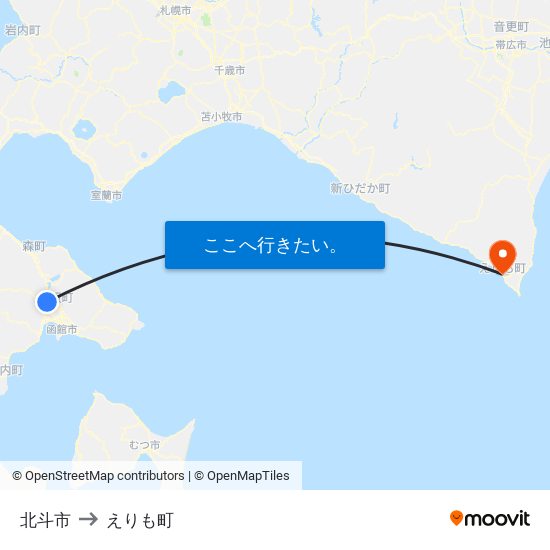 北斗市 to えりも町 map
