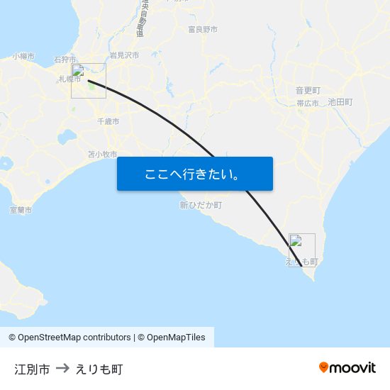 江別市 to えりも町 map