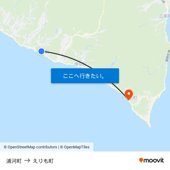 浦河町 to えりも町 map