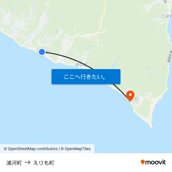 浦河町 to えりも町 map
