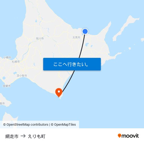 網走市 to えりも町 map