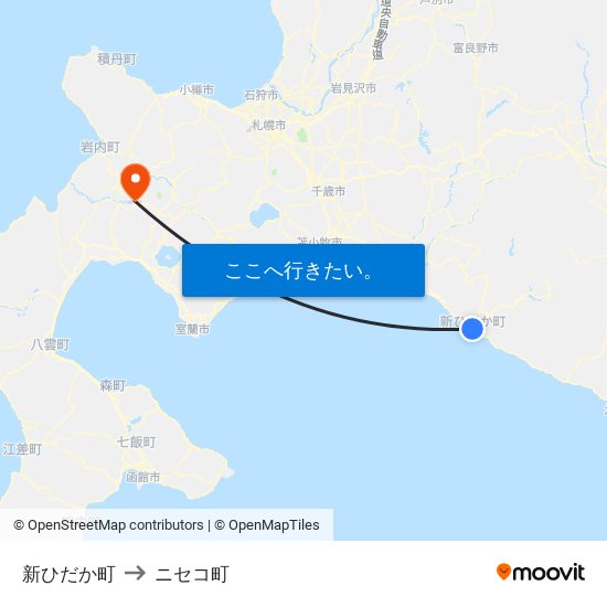 新ひだか町 to ニセコ町 map