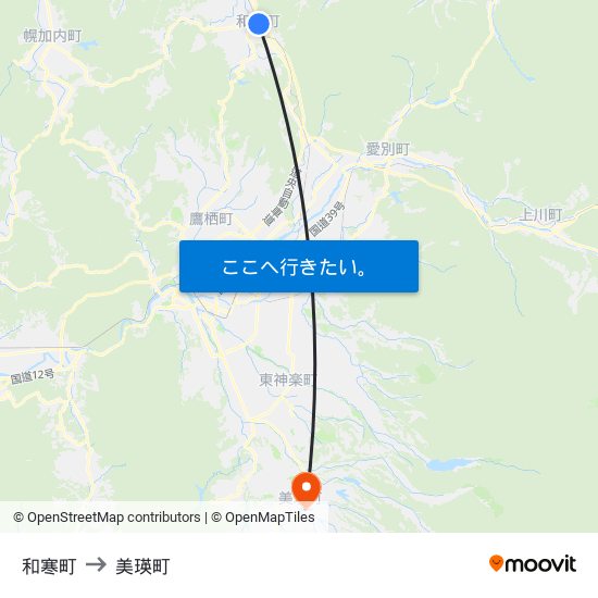 和寒町 to 美瑛町 map