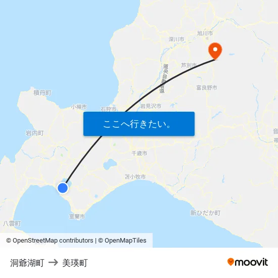 洞爺湖町 to 美瑛町 map