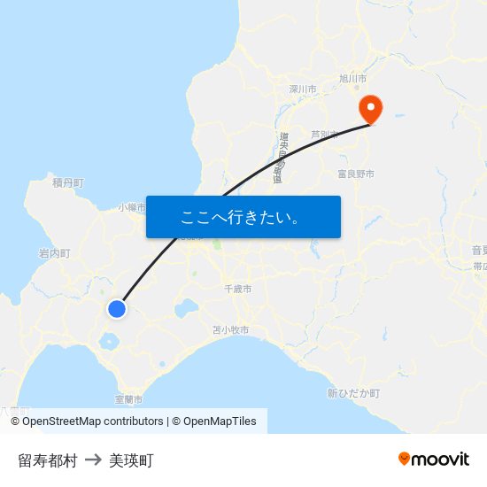 留寿都村 to 美瑛町 map